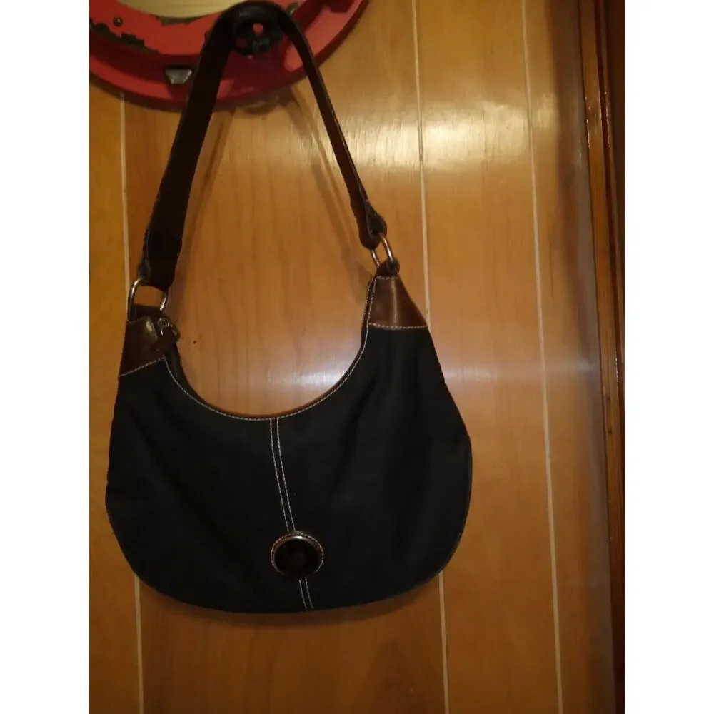 Vintage Dooney & Bourke Small Hobo Handbag Purse Nylon & Leather Trim DB Black - Picture 3 of 12